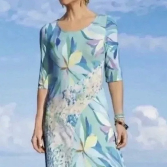Soft Surroundings Dress Stella Painterly Blue Floral Watercolor Artsy Ma… - Picture 1 of 14